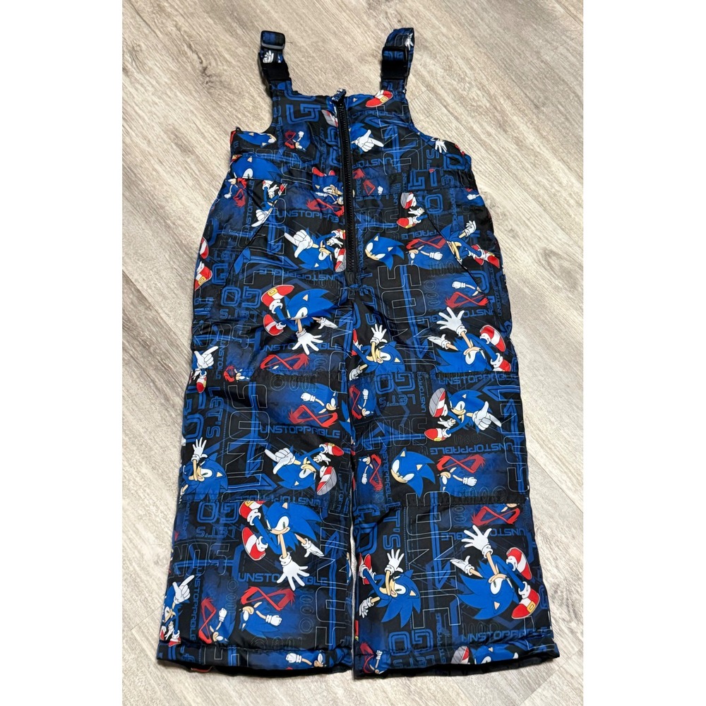 Sonic the Hedgehog Toddler Boys Blue Graphic Print Insulated Snow Bibs 3T